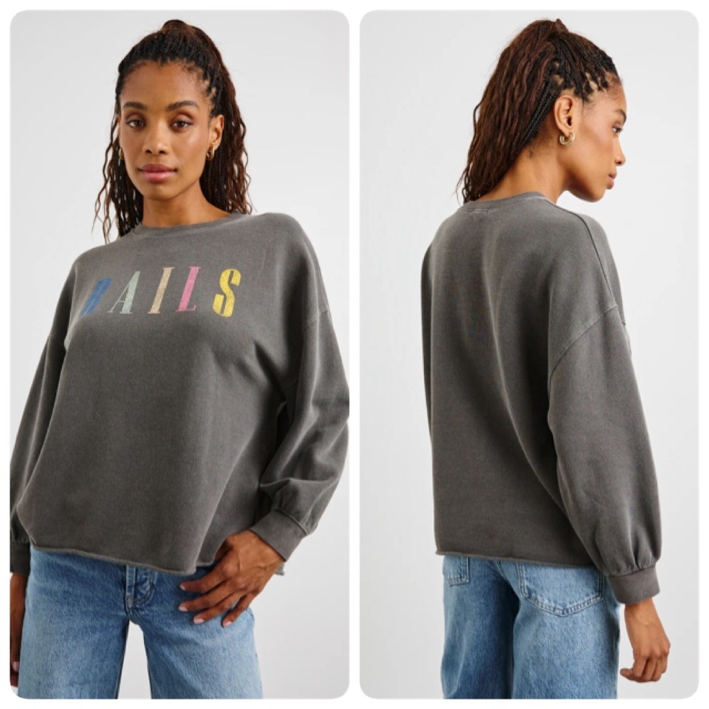 Rails Signature Sweatshirt Vintage Black/Gray Rainbow Lettering Women’s M Terry‎